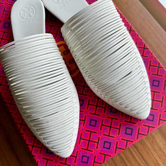 TORY BURCH Sienna Flat Slide White Backless Mule/Sandal - Picture 13 of 15